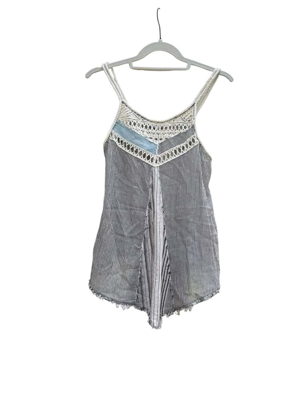Free People Work Wearin' It Striped Tank Top with Crochet Trim and Rope Straps
